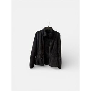 Kristen Blake Fleece Mid Length Full Zip Coat Jacket Size Large Cinch Waist